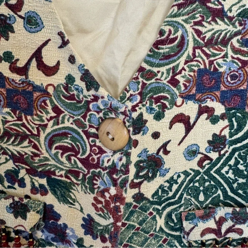 Vintage Definitely California Kids Tapestry Vest Floral Beaded Fringe Cropped